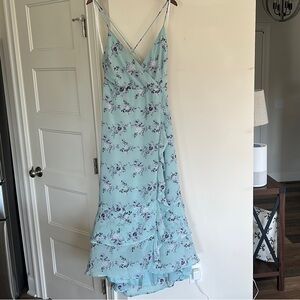 Lulu’s Elegant Floral Teal Dress with Strappy Back, XL